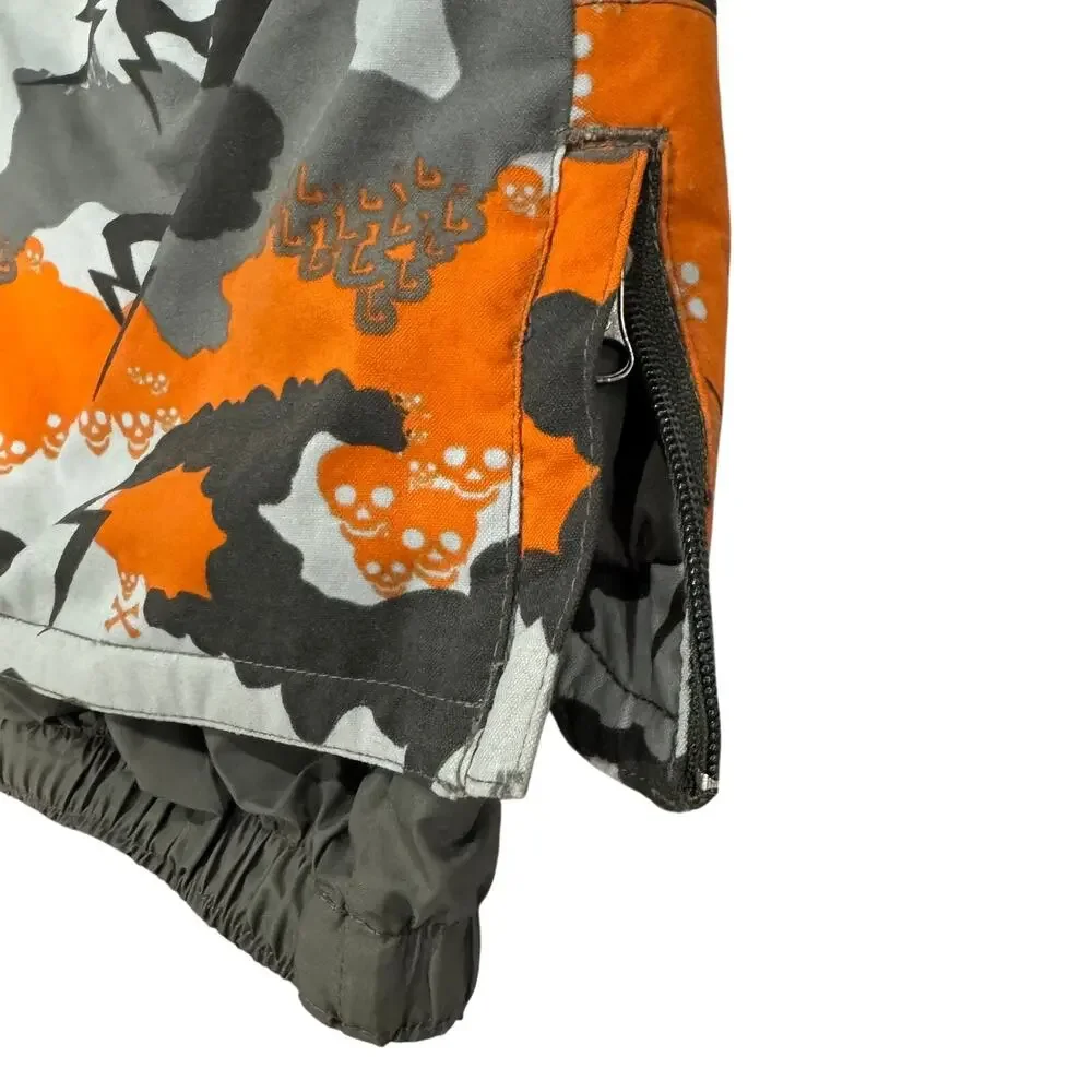 Burton Boys XL Insulated Snowboard Pants Orange Gray Camo Skull Lightning EUC
